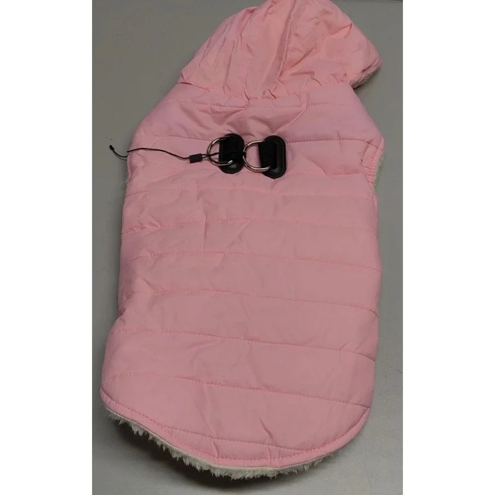 Vecomfy Fleece Lining Dog Hoodie Built in Harness Winter Jacket Pink‎ Size M